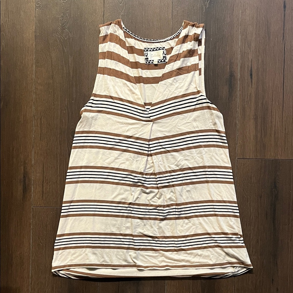 Deletta Cream and Brown Striped Tank Top